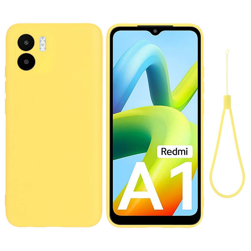 For Xiaomi Redmi A2 4G / A1 4G Soft Liquid Silicone Cell Phone Case Microfiber Lining Anti-Scratch Cover with Strap