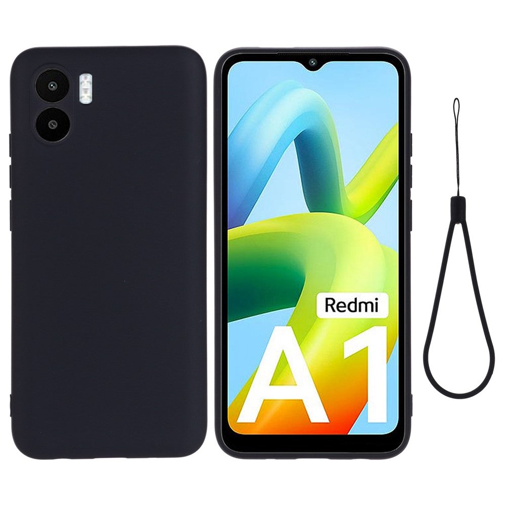 For Xiaomi Redmi A2 4G / A1 4G Soft Liquid Silicone Cell Phone Case Microfiber Lining Anti-Scratch Cover with Strap