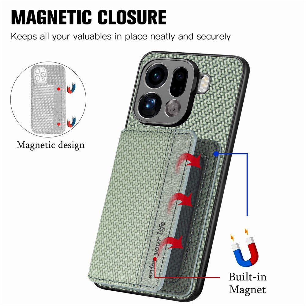 For Oppo Find X9 Pro 5G Case RFID Blocking Carbon Fiber Leather Phone Back Cover with Card Holder