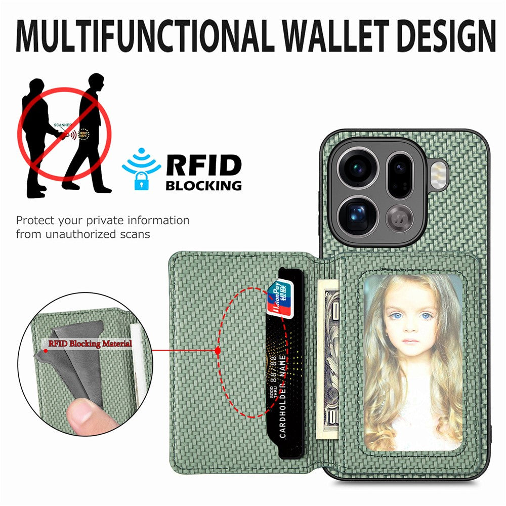 For Oppo Find X9 Pro 5G Case RFID Blocking Carbon Fiber Leather Phone Back Cover with Card Holder