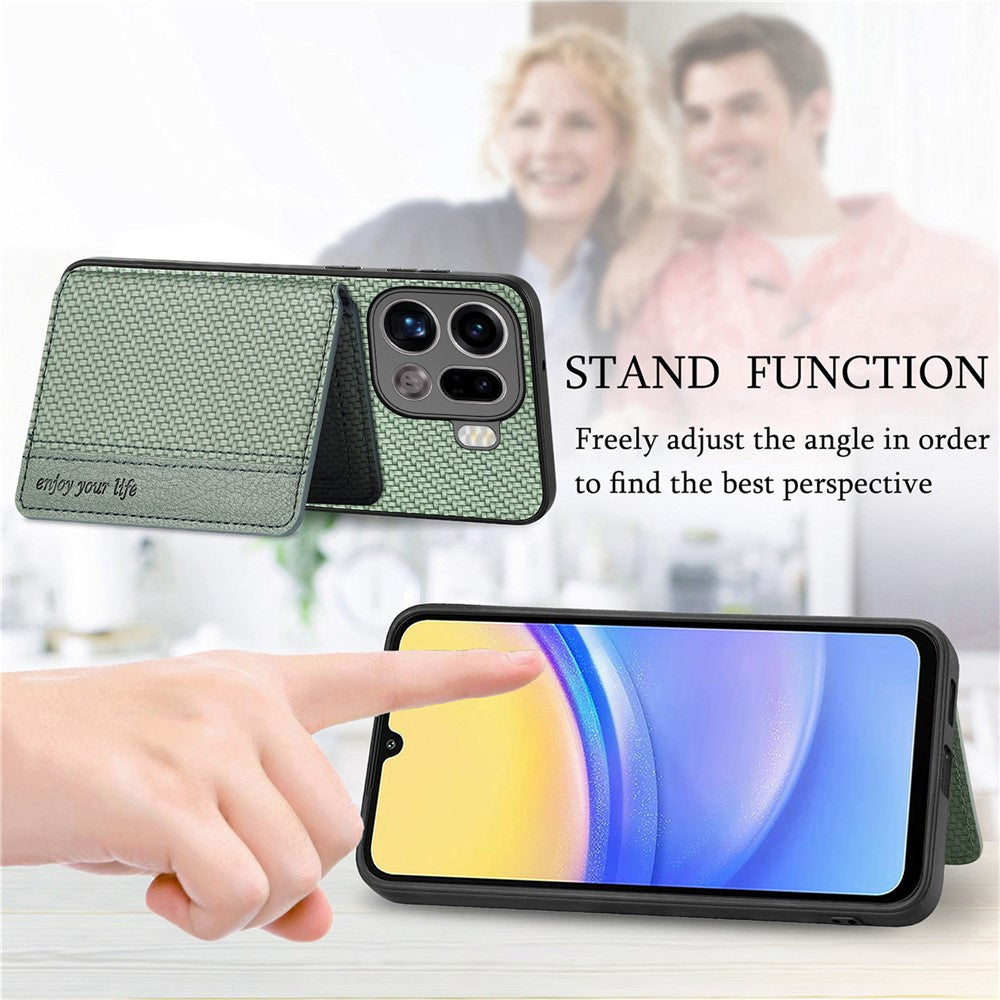 For Oppo Find X9 Pro 5G Case RFID Blocking Carbon Fiber Leather Phone Back Cover with Card Holder