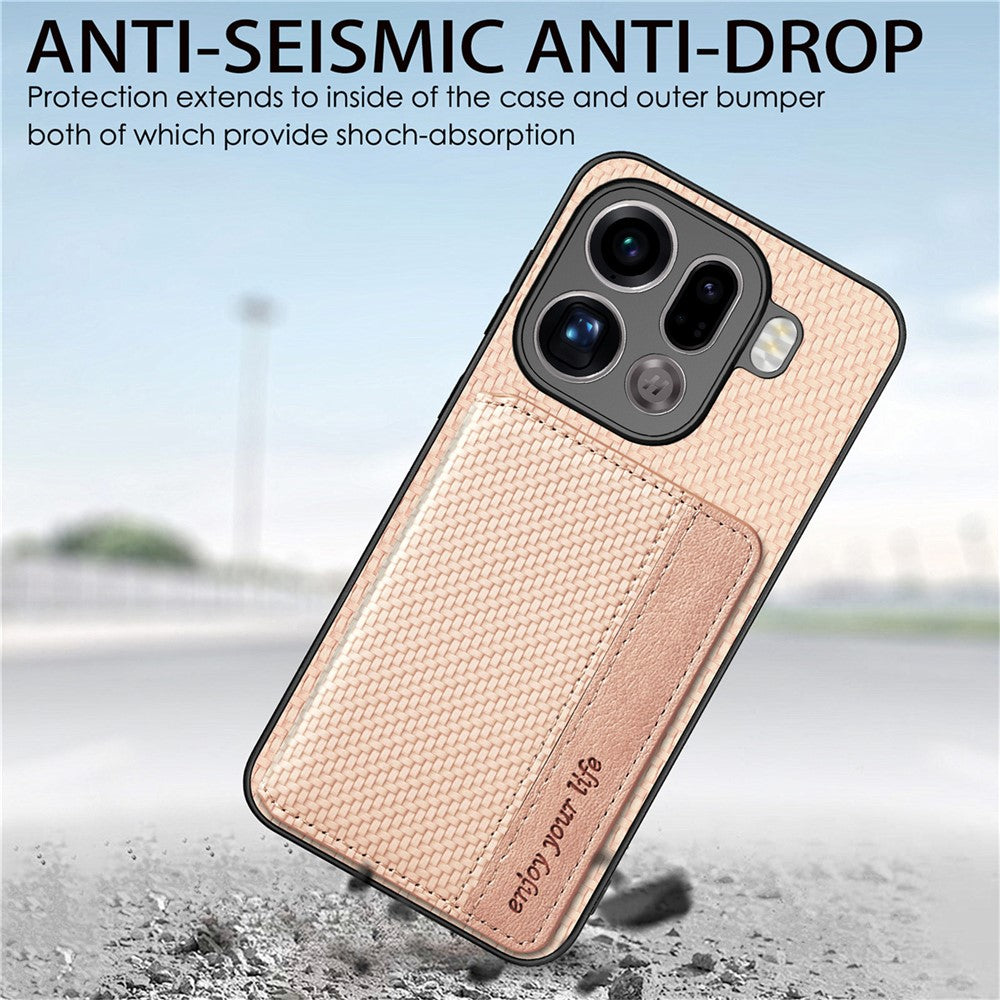 For Oppo Find X9 Pro 5G Case RFID Blocking Carbon Fiber Leather Phone Back Cover with Card Holder