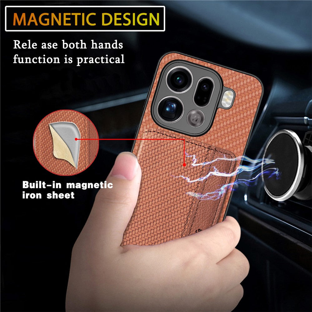 For Oppo Find X9 Pro 5G Case RFID Blocking Carbon Fiber Leather Phone Back Cover with Card Holder