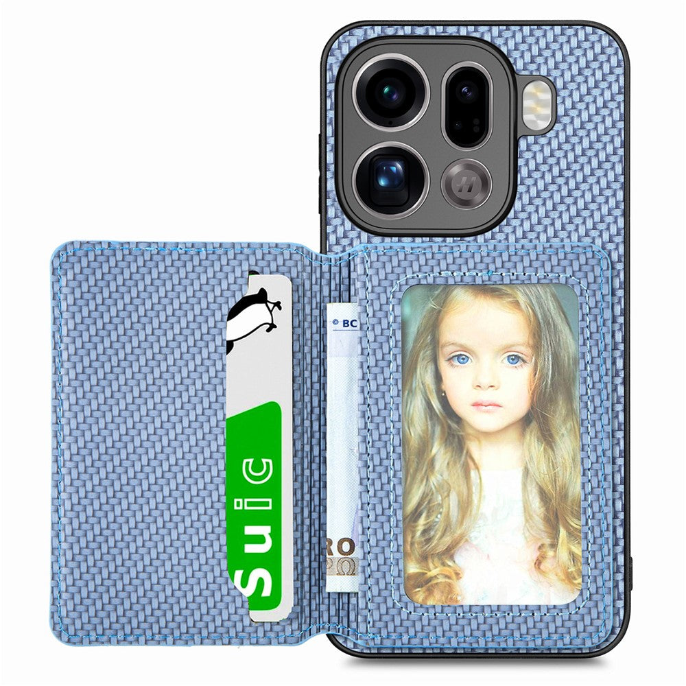 For Oppo Find X9 Pro 5G Case RFID Blocking Carbon Fiber Leather Phone Back Cover with Card Holder