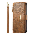 Phone Case for Honor 400 Smart 5G  /  400 Smart 4G  /  X7d 4G  /  X7d 5G Floral Leaf Pattern Multi Card Slots Zipper Leather Phone Cover with Wrist Strap