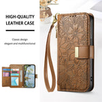 Phone Case for Honor 400 Smart 5G  /  400 Smart 4G  /  X7d 4G  /  X7d 5G Floral Leaf Pattern Multi Card Slots Zipper Leather Phone Cover with Wrist Strap