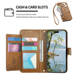 Phone Case for Honor 400 Smart 5G  /  400 Smart 4G  /  X7d 4G  /  X7d 5G Floral Leaf Pattern Multi Card Slots Zipper Leather Phone Cover with Wrist Strap