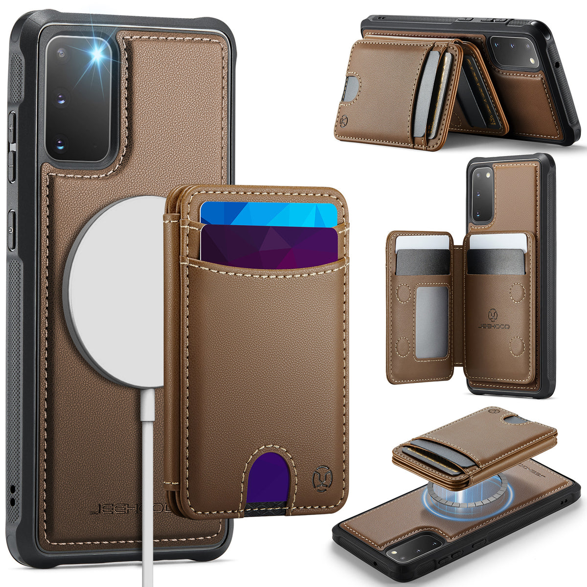 JEEHOOD För Samsung Galaxy S20 5G / Galaxy S20 4G Skal J10 Magnetiskt Skal Läder Baksida mobilskal med Avtagbar Korthållare Stöd