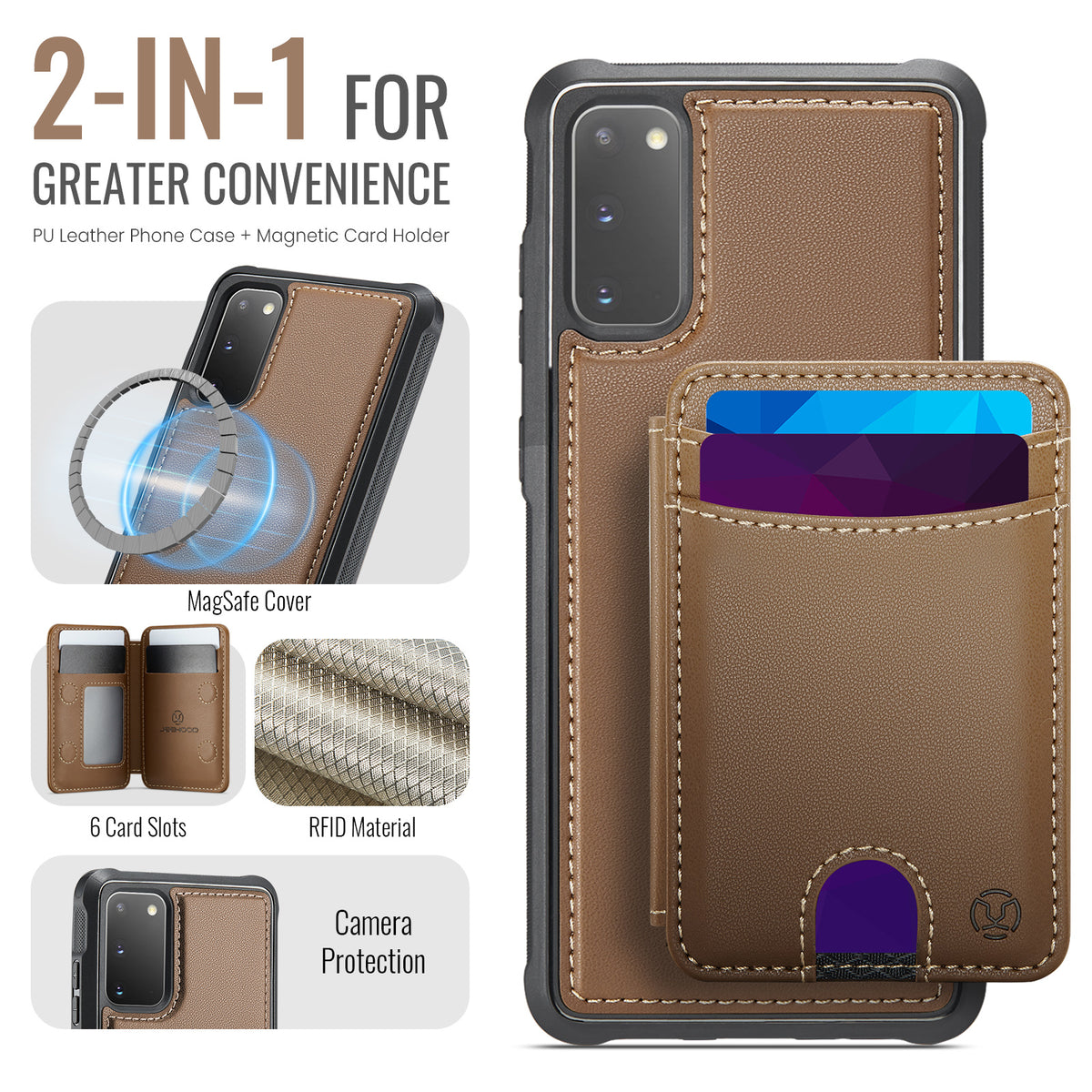 JEEHOOD For Samsung Galaxy S20 5G / Galaxy S20 4G Case  J10  Magnetic Case Leather Back Phone Cover with Detachable Card Holder Kickstand