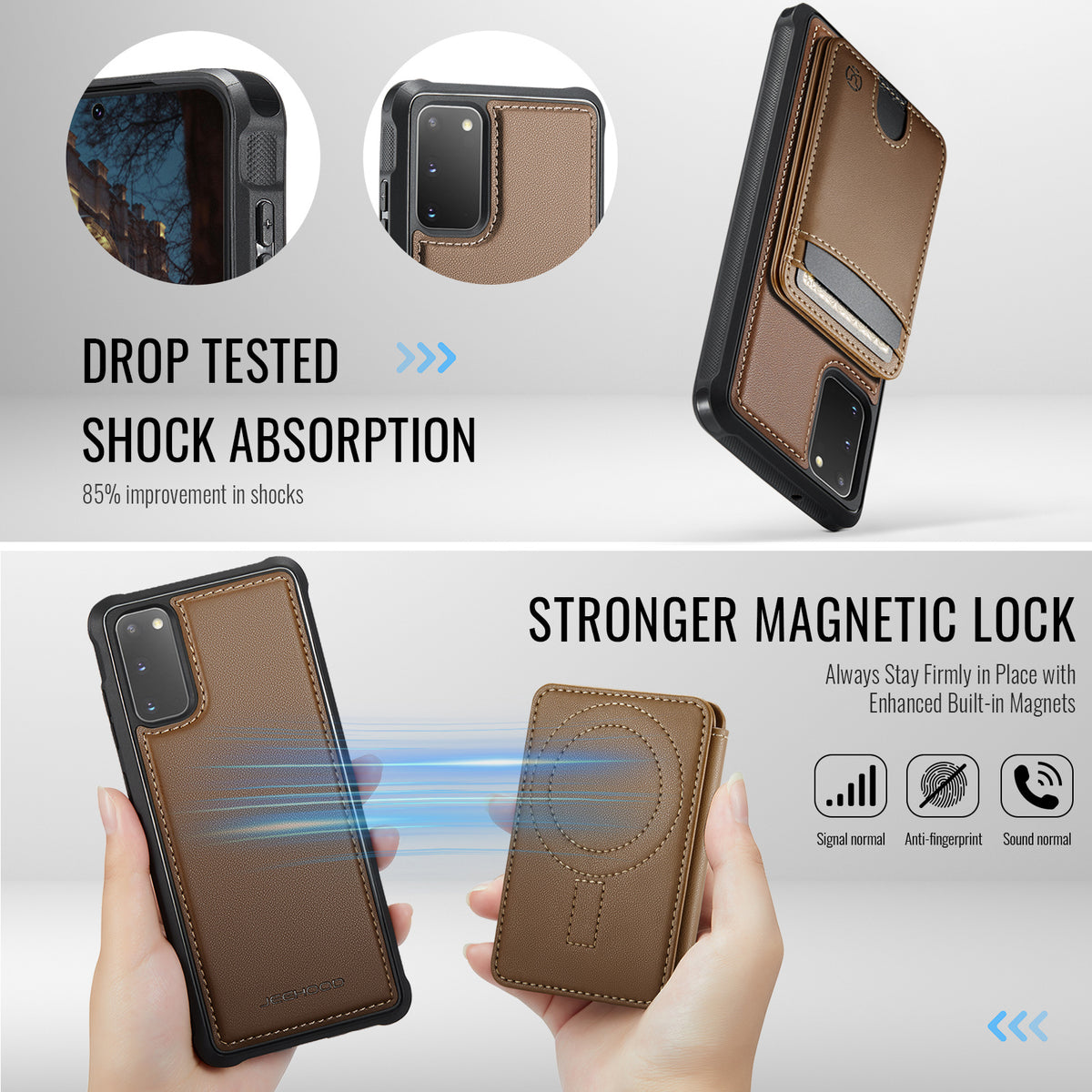 JEEHOOD För Samsung Galaxy S20 5G / Galaxy S20 4G Skal J10 Magnetiskt Skal Läder Baksida mobilskal med Avtagbar Korthållare Stöd