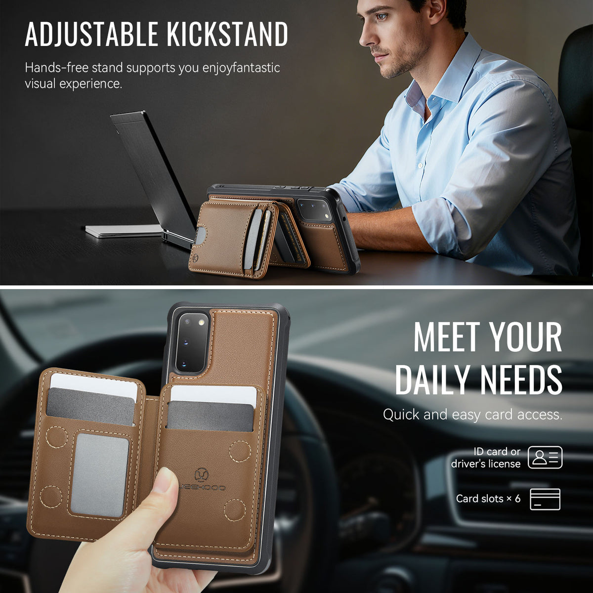 JEEHOOD For Samsung Galaxy S20 5G / Galaxy S20 4G Case  J10  Magnetic Case Leather Back Phone Cover with Detachable Card Holder Kickstand