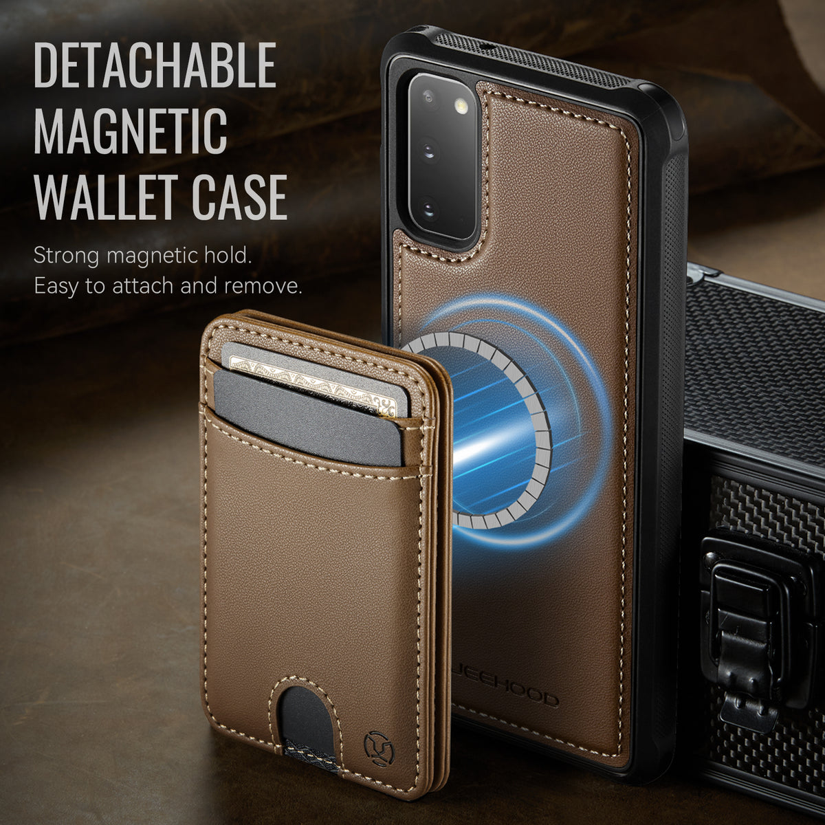 JEEHOOD För Samsung Galaxy S20 5G / Galaxy S20 4G Skal J10 Magnetiskt Skal Läder Baksida mobilskal med Avtagbar Korthållare Stöd