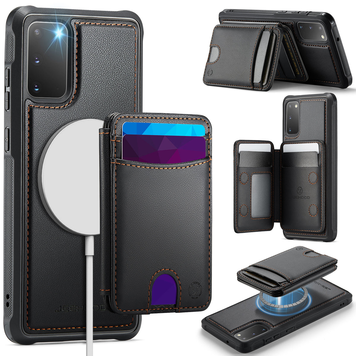 JEEHOOD För Samsung Galaxy S20 5G / Galaxy S20 4G Skal J10 Magnetiskt Skal Läder Baksida mobilskal med Avtagbar Korthållare Stöd