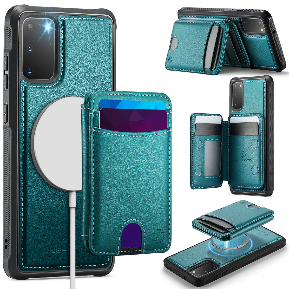 JEEHOOD För Samsung Galaxy S20 5G / Galaxy S20 4G Skal J10 Magnetiskt Skal Läder Baksida mobilskal med Avtagbar Korthållare Stöd