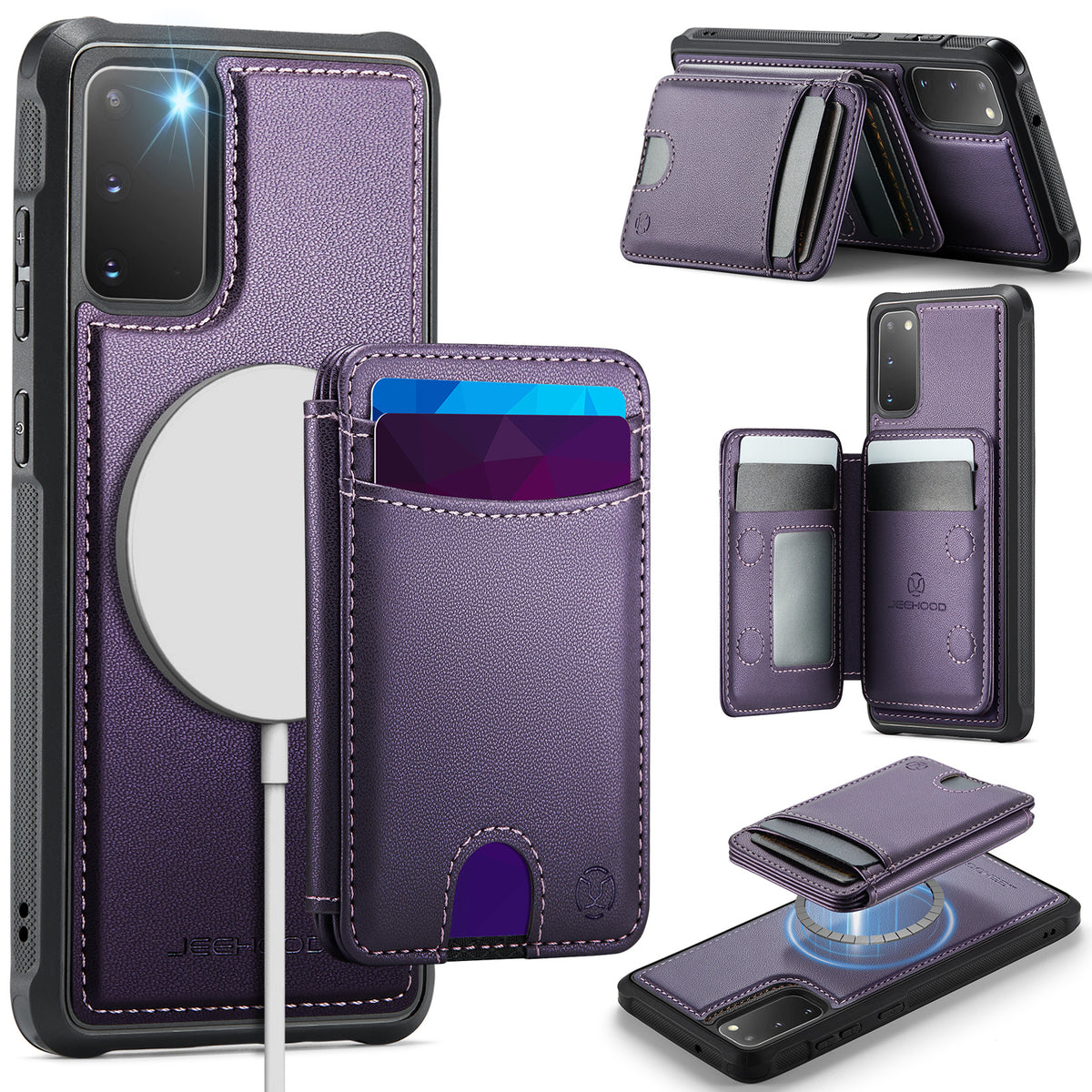 JEEHOOD For Samsung Galaxy S20 5G / Galaxy S20 4G Case  J10  Magnetic Case Leather Back Phone Cover with Detachable Card Holder Kickstand