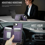 JEEHOOD til iPhone 17e / 16e cover J10 kompatibel med MagSafe læder bagcover til telefon med aftagelig kortholder kickstand