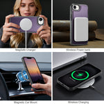 JEEHOOD til iPhone 17e / 16e cover J10 kompatibel med MagSafe læder bagcover til telefon med aftagelig kortholder kickstand