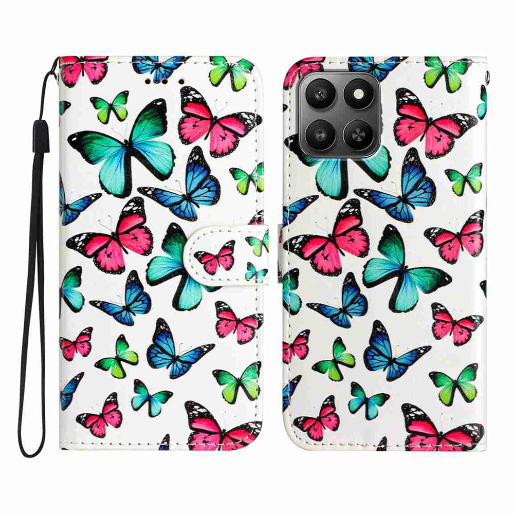 For Honor X7d 5G / Honor 400 Smart 5G Pung Etui Trykt Mønster PU Læder Stand Telefoncover med Rem