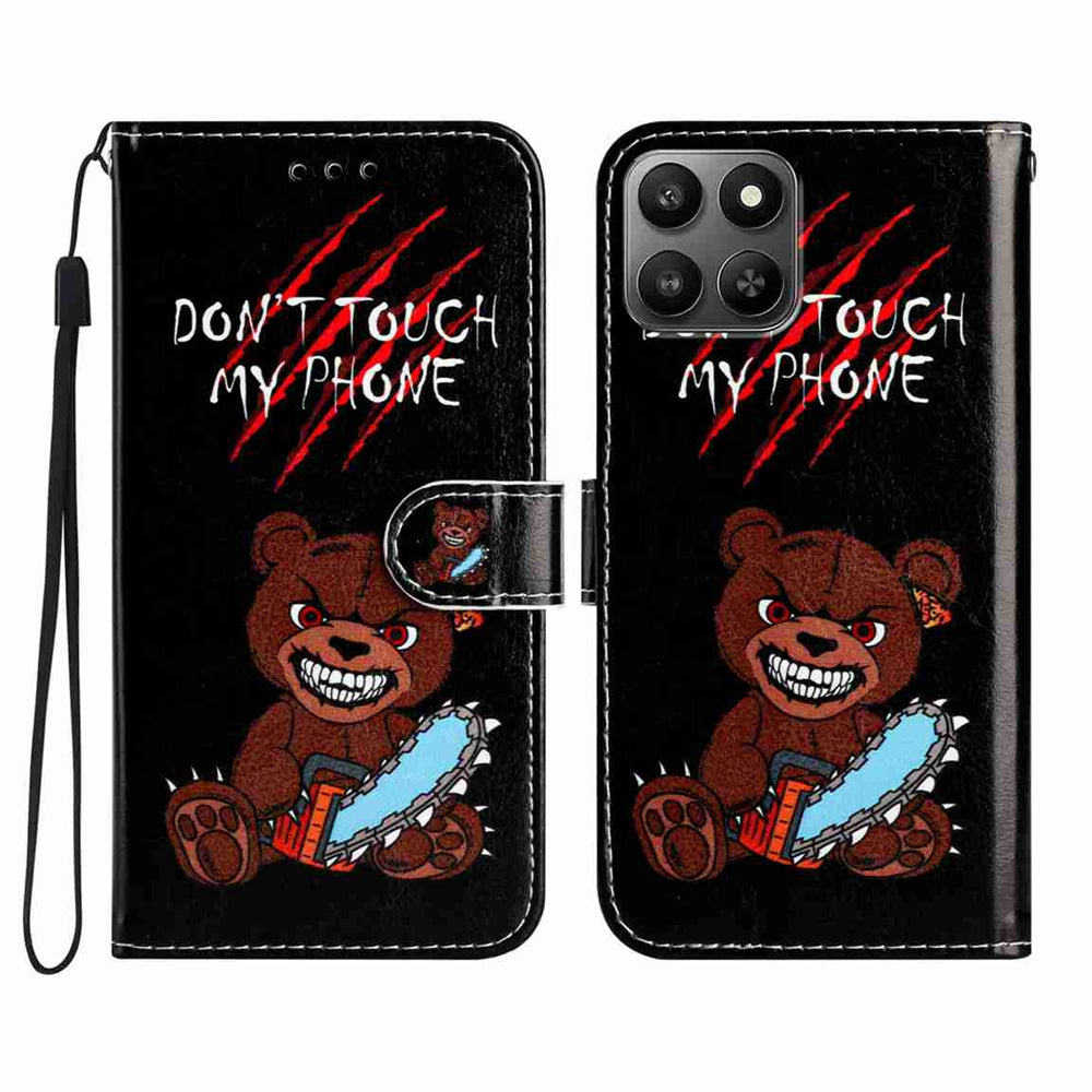For Honor X7d 5G / Honor 400 Smart 5G Pung Etui Trykt Mønster PU Læder Stand Telefoncover med Rem