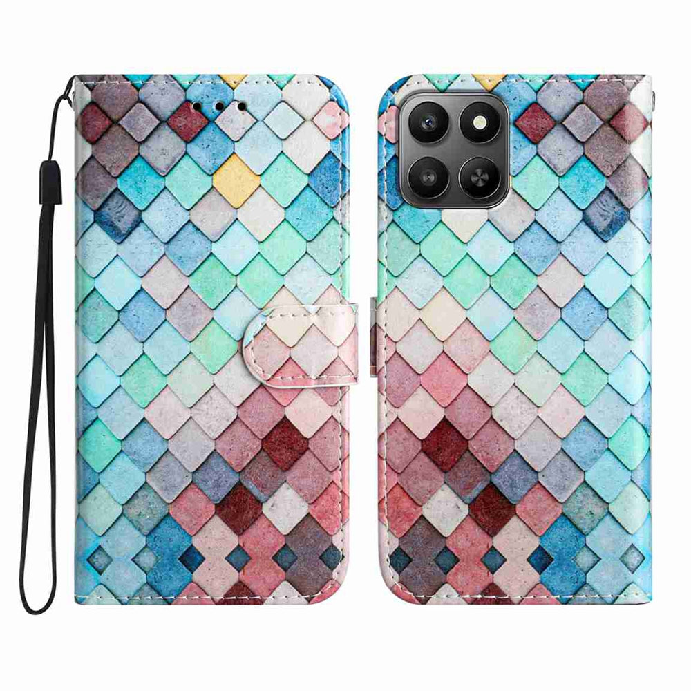 For Honor X7d 5G / Honor 400 Smart 5G Pung Etui Trykt Mønster PU Læder Stand Telefoncover med Rem