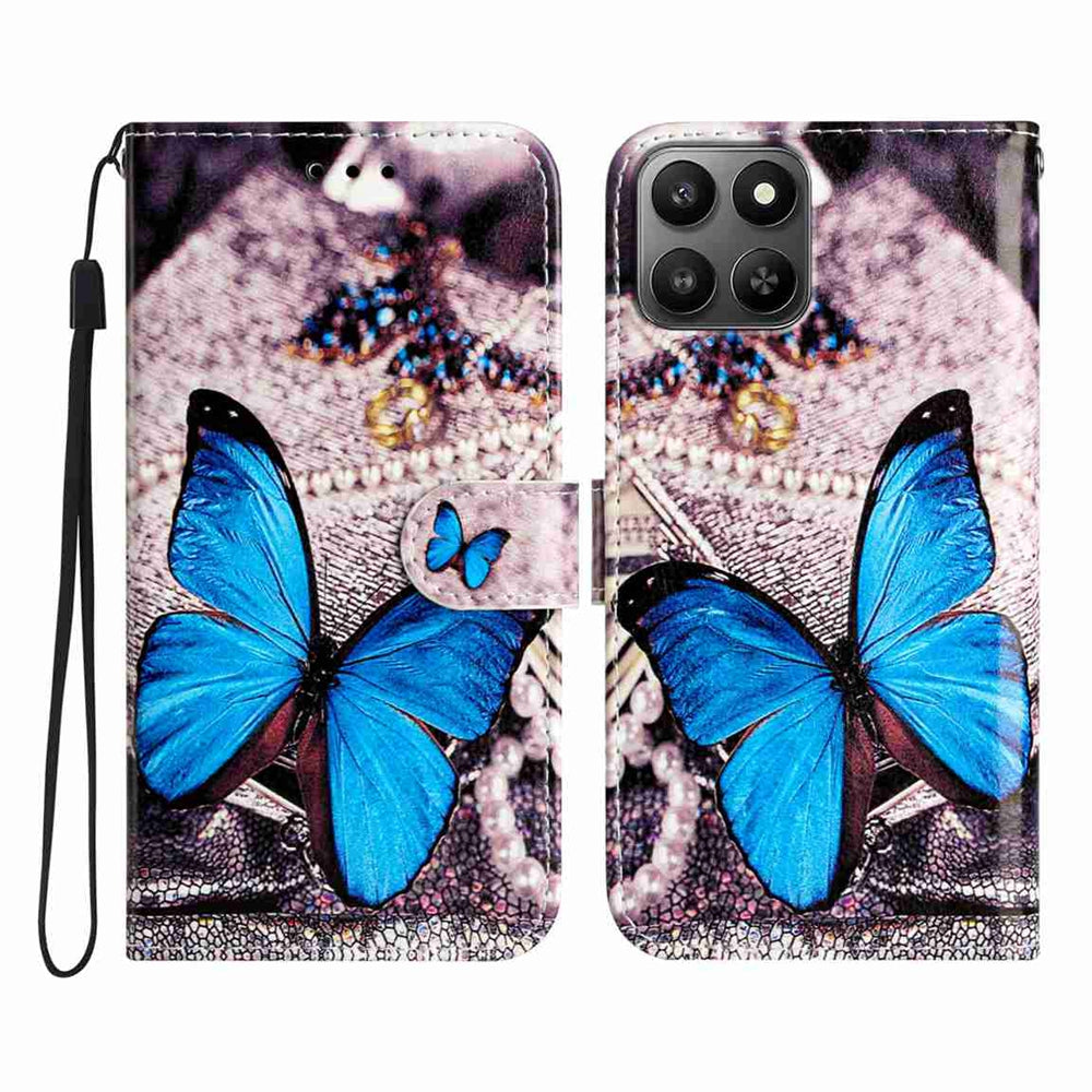 For Honor X7d 5G / Honor 400 Smart 5G Pung Etui Trykt Mønster PU Læder Stand Telefoncover med Rem