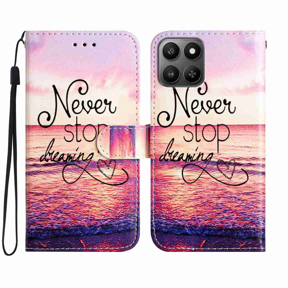 For Honor X7d 5G / Honor 400 Smart 5G Pung Etui Trykt Mønster PU Læder Stand Telefoncover med Rem