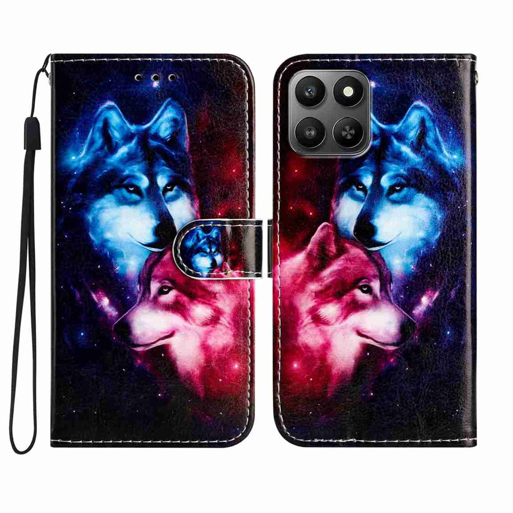 For Honor X7d 5G / Honor 400 Smart 5G Pung Etui Trykt Mønster PU Læder Stand Telefoncover med Rem