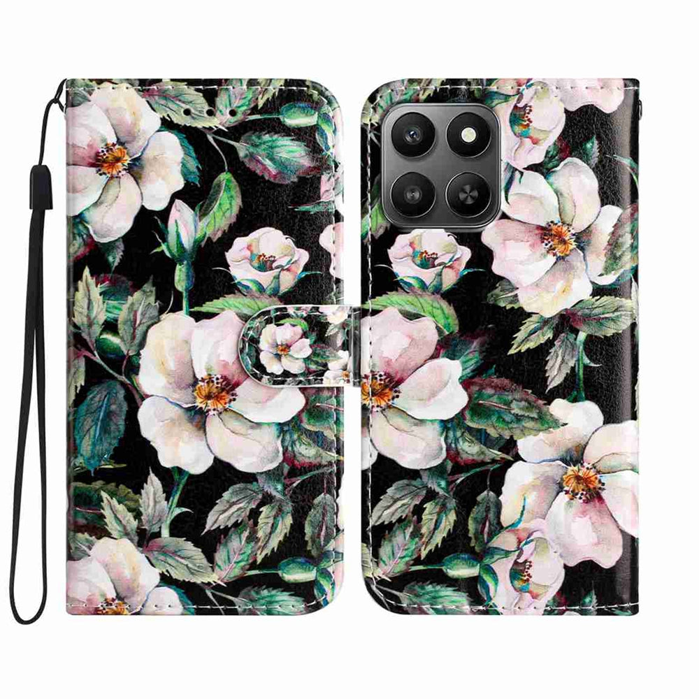 For Honor X7d 5G / Honor 400 Smart 5G Pung Etui Trykt Mønster PU Læder Stand Telefoncover med Rem