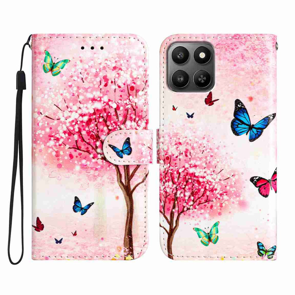 For Honor X7d 5G / Honor 400 Smart 5G Pung Etui Trykt Mønster PU Læder Stand Telefoncover med Rem