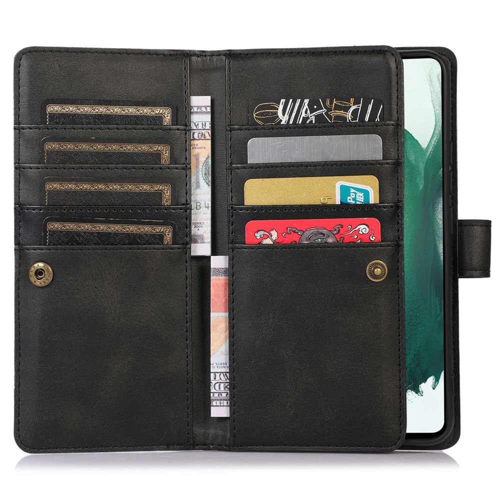 For Samsung Galaxy S23+ Split Leather Flip Wallet Case Stand Multiple Card Slots Magnetic Protect Phone Cover with Hand Strap