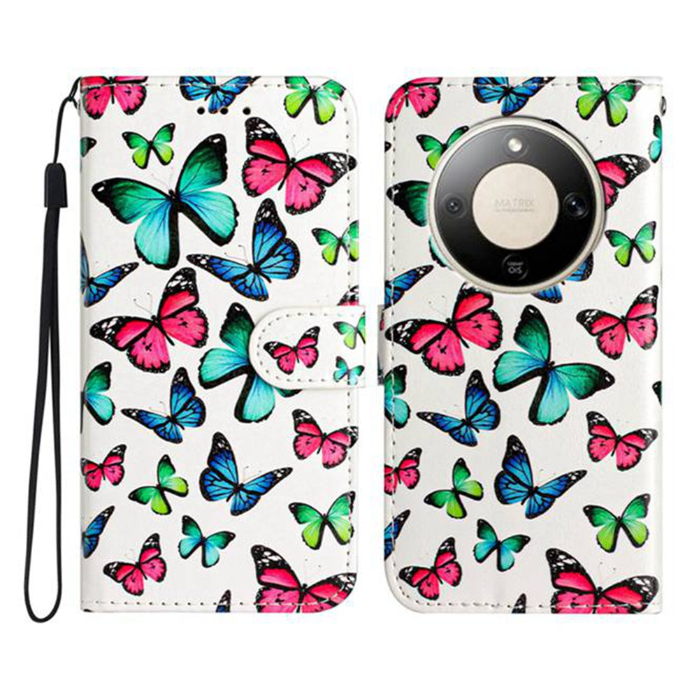 For Honor Magic8 Lite 5G / X9d 5G / X70 5G Wallet Case  Printed Pattern PU Leather Stand Phone Cover with Strap