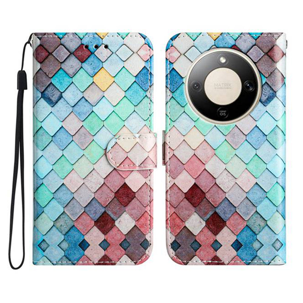 For Honor Magic8 Lite 5G / X9d 5G / X70 5G Wallet Case  Printed Pattern PU Leather Stand Phone Cover with Strap