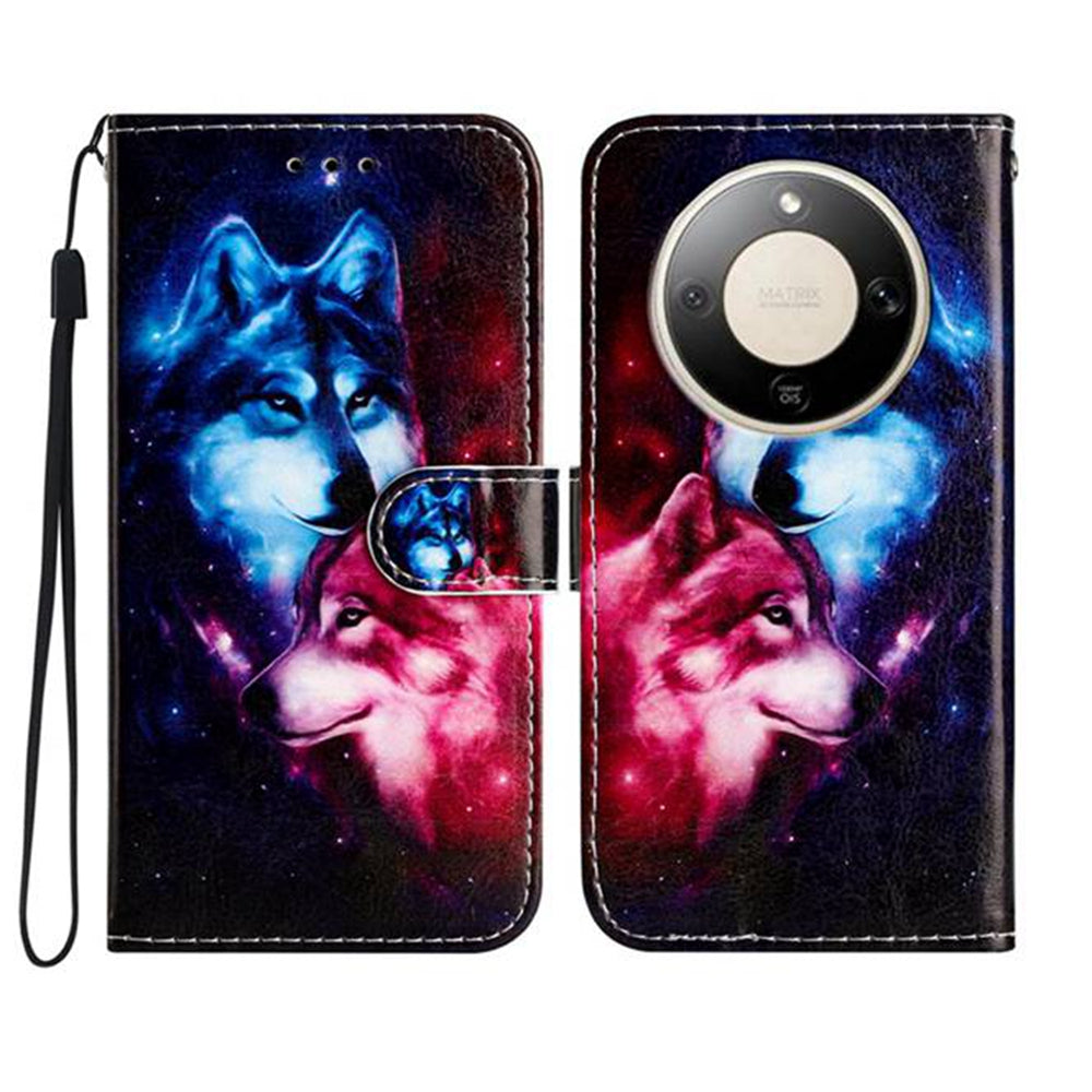 For Honor Magic8 Lite 5G / X9d 5G / X70 5G Wallet Case  Printed Pattern PU Leather Stand Phone Cover with Strap