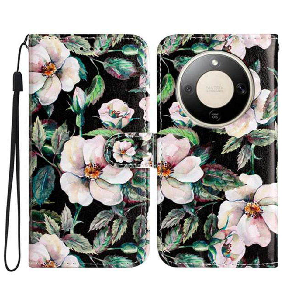 For Honor Magic8 Lite 5G / X9d 5G / X70 5G Wallet Case  Printed Pattern PU Leather Stand Phone Cover with Strap