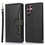 For Samsung Galaxy S23 Ultra Split Leather Multiple Card Slots Phone Case Stand Feature Wallet Flip Magnetic Cover with Hand Strap
