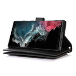 For Samsung Galaxy S23 Ultra Split Leather Multiple Card Slots Phone Case Stand Feature Wallet Flip Magnetic Cover with Hand Strap
