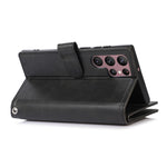 For Samsung Galaxy S23 Ultra Split Leather Multiple Card Slots Phone Case Stand Feature Wallet Flip Magnetic Cover with Hand Strap