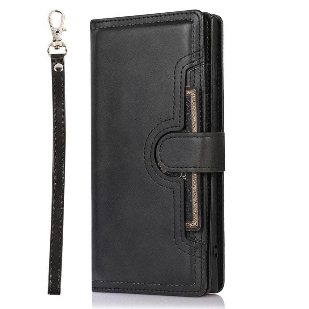 For Samsung Galaxy S23 Ultra Split Leather Multiple Card Slots Phone Case Stand Feature Wallet Flip Magnetic Cover with Hand Strap
