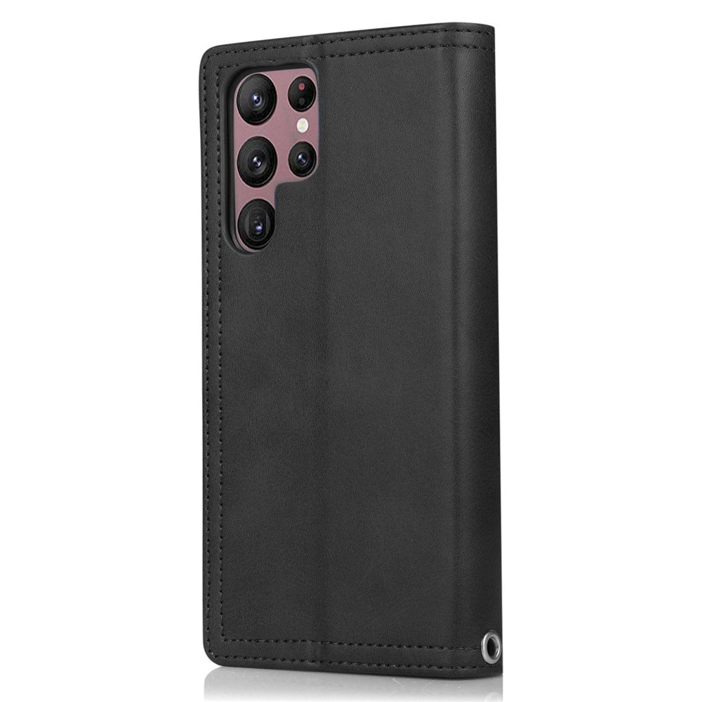 For Samsung Galaxy S23 Ultra Split Leather Multiple Card Slots Phone Case Stand Feature Wallet Flip Magnetic Cover with Hand Strap