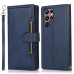 For Samsung Galaxy S23 Ultra Split Leather Multiple Card Slots Phone Case Stand Feature Wallet Flip Magnetic Cover with Hand Strap