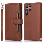 For Samsung Galaxy S23 Ultra Split Leather Multiple Card Slots Phone Case Stand Feature Wallet Flip Magnetic Cover with Hand Strap