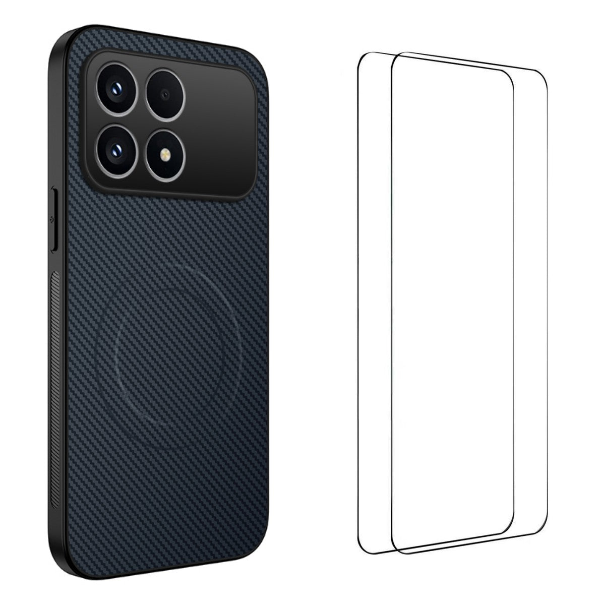 WANLONFENG För Xiaomi Redmi K90 5G / Poco F8 Pro 5G Magnetiskt Skal TQ1-serien Kolfiberstruktur PC TPU mobilskal med 2 st. skärmfilmer