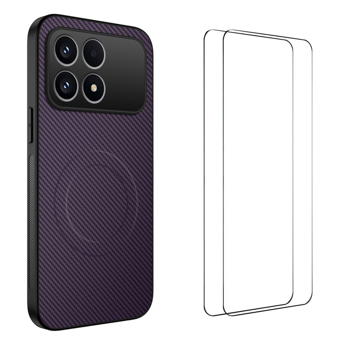 WANLONFENG För Xiaomi Redmi K90 5G / Poco F8 Pro 5G Magnetiskt Skal TQ1-serien Kolfiberstruktur PC TPU mobilskal med 2 st. skärmfilmer