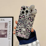 Til iPhone 16 Pro Max Hybrid Cover Leopard Sløjfe Mønster TPU PC Telefoncover 3D Rhinsten Sløjfe Dekoration