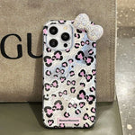 Til iPhone 16 Pro Max Hybrid Cover Leopard Sløjfe Mønster TPU PC Telefoncover 3D Rhinsten Sløjfe Dekoration