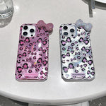Til iPhone 16 Pro Max Hybrid Cover Leopard Sløjfe Mønster TPU PC Telefoncover 3D Rhinsten Sløjfe Dekoration