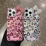 Til iPhone 16 Pro Max Hybrid Cover Leopard Sløjfe Mønster TPU PC Telefoncover 3D Rhinsten Sløjfe Dekoration