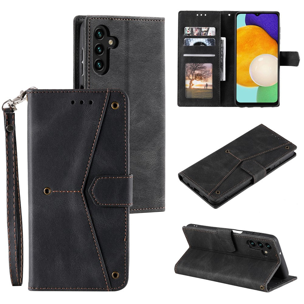 Samsung Galaxy A27 5G Läderfodral Skarvningssömmar Plånboksfodral med Handledsrem