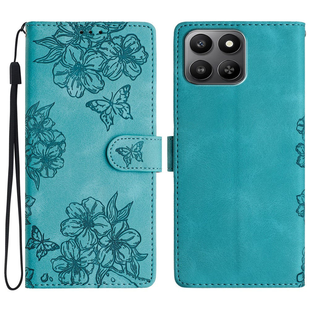 Honor 400 Smart 5G / 4G / X7d 4G cover – sommerfugl og blomstermønster, skin-touch læder telefoncover