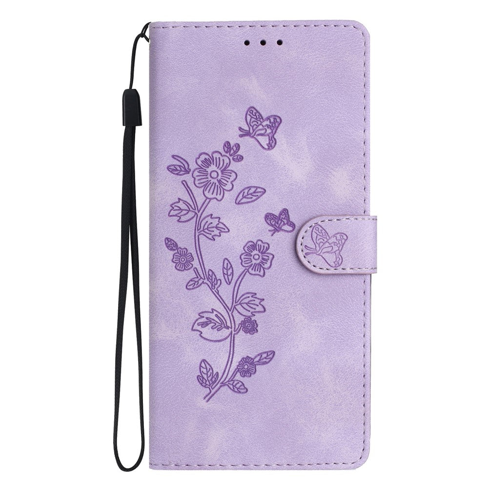 Leather Case For Honor 400 Smart 5G / 4G / X7d 4G Imprinted Flower Phone Cover with Wrist Strap
